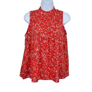 Ann Taylor Womens Sleeveless Red Floral Print Pintuck Pleated Top Size XS NWT